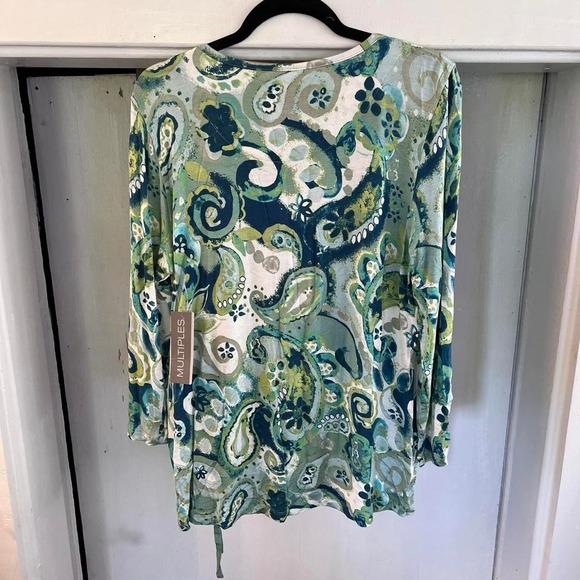 Multiples multicolor paisley print top blouse drawstring front tie waist size M - Picture 6 of 7